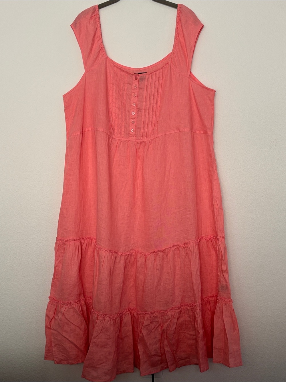 Avenue Coral Pink Tiered Midi Dress Linen Summer lightweight 18/20